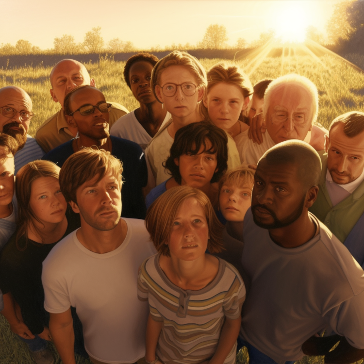 Portrait of many people with differing ages and ethnicity.