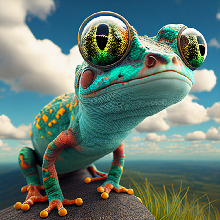 Portrait of a multi-colored gecko.
